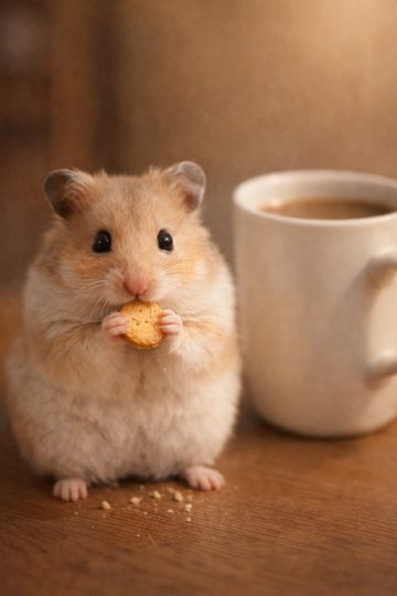 Hamster Eating Cookie with Coffee Cozy Wallpaper
