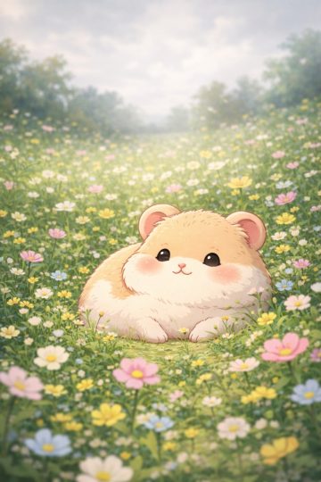Hamster in Pastel Flower Field Wallpaper