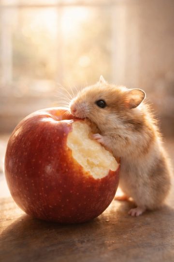 Hamster Eating a Red Apple Wallpaper