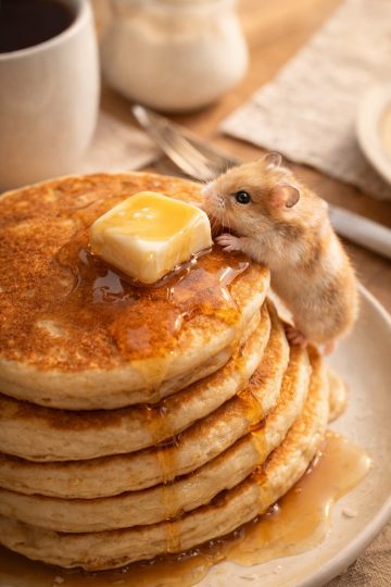 Hamster Climbing Pancakes with Syrup Wallpaper