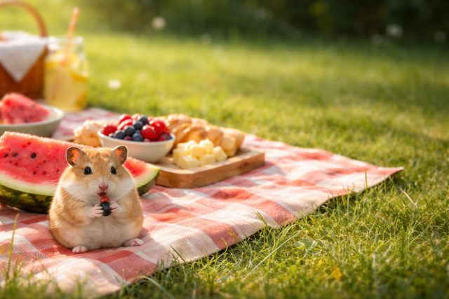 Hamster Picnic with Berries Wallpaper