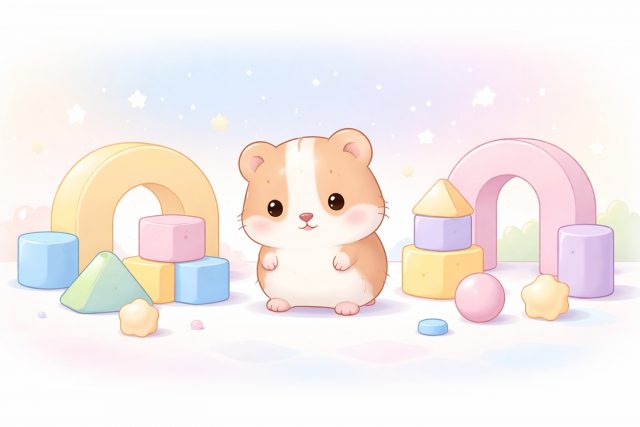 Hamster with Pastel Toy Blocks Cartoon Wallpaper