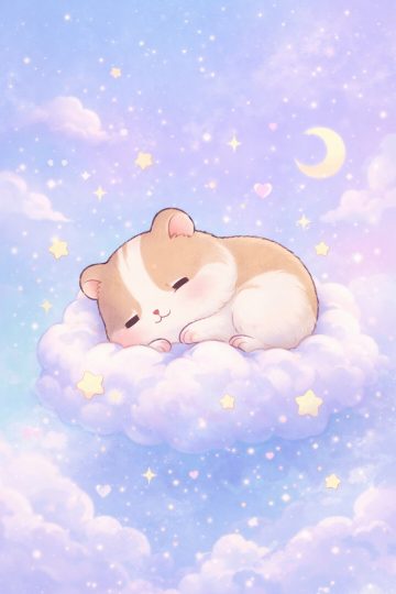Sleeping Hamster on Cloud Dreamy Cartoon Wallpaper