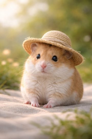 Hamster with Straw Hat in Soft Outdoor Light