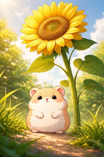 Hamster Under Sunflower Garden Wallpaper