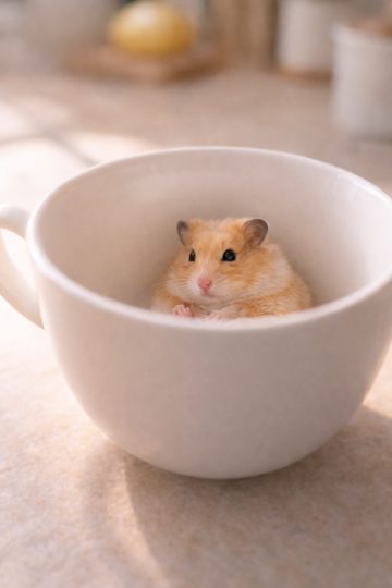 Hamster Sitting Inside a Cozy Cup Tiny World Wallpaper