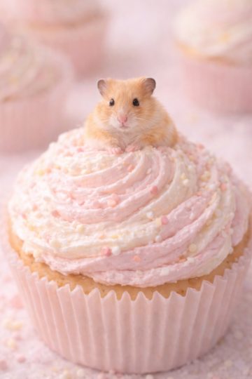 Hamster on Pink Cupcake Tiny World Wallpaper