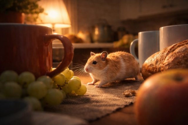 Hamster in Warm Evening Kitchen Tiny World Wallpaper