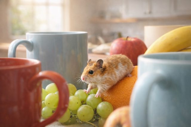 Hamster Exploring Fruit Table Tiny World Wallpaper