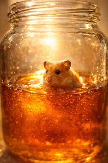 Hamster in Glowing Honey Jar Tiny World Wallpaper