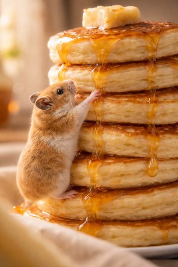 Hamster Climbing Pancake Stack Tiny World Wallpaper