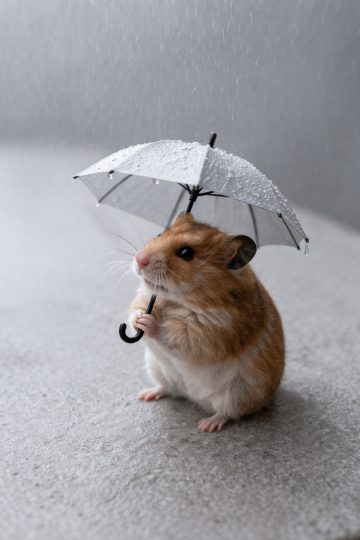 Hamster Holding Umbrella in Rain