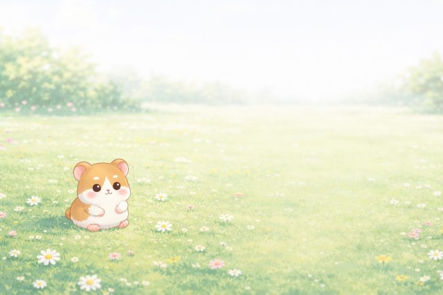Tiny Hamster in Wide Flower Meadow Wallpaper