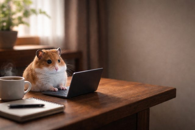 Hamster Working from Home Desk Wide Wallpaper