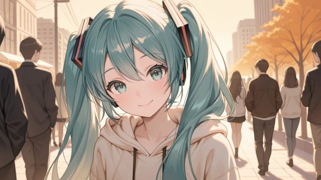 Hatsune Miku During an Autumn City Stroll Wallpaper