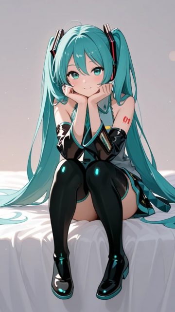 Hatsune Miku Sitting in a Cozy Portrait Wallpaper