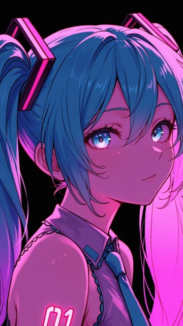 Hatsune Miku in a Neon Night Glow Wallpaper
