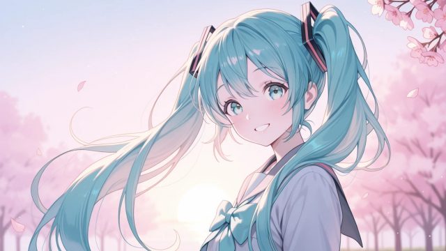 Hatsune Miku in a Spring Garden Glow Wallpaper