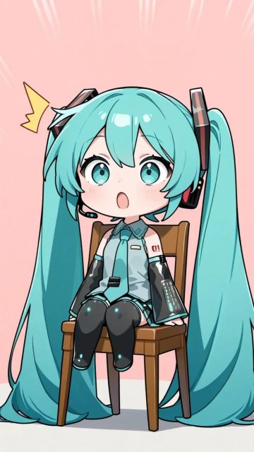 Hatsune Miku Surprised Chibi Chair Wallpaper