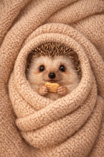 Hedgehog Wrapped in Blanket Eating Cookie Wallpaper