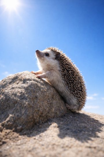 Playful Hedgehog Climbing Rock Under Blue Sky Wallpaper