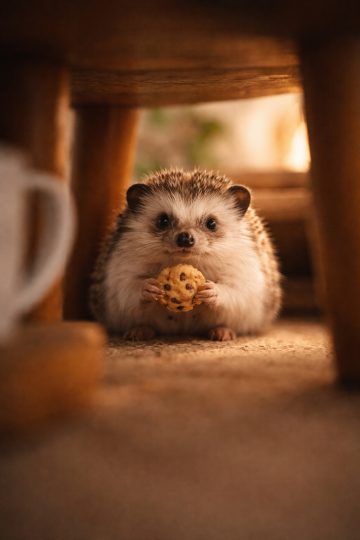 Hedgehog Eating Cookie Under Table Wallpaper
