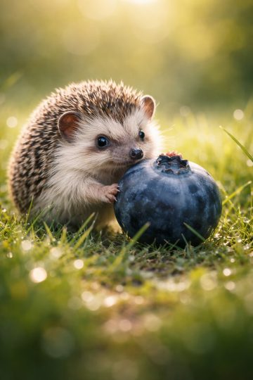 Hedgehog with Blueberry Close Up Wallpaper