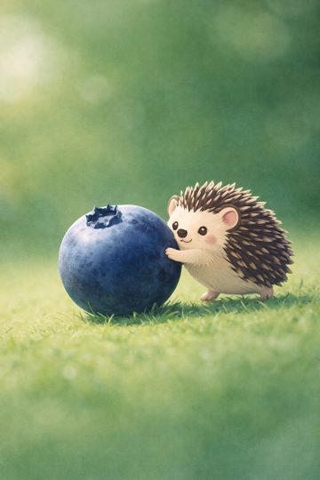 Hedgehog Playing with Blueberry on Grass Wallpaper