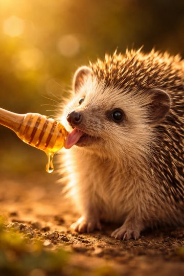 Hedgehog Licking Honey from Spoon Wallpaper