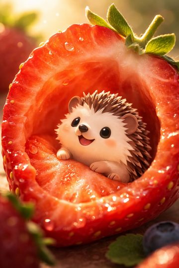 Cute Hedgehog Inside Strawberry Wallpaper
