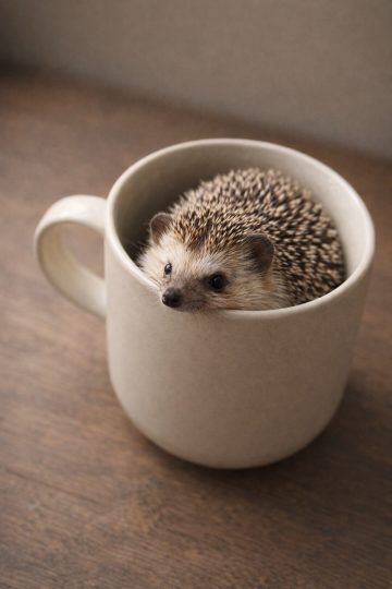 Playful Hedgehog Sitting Inside Mug Wallpaper