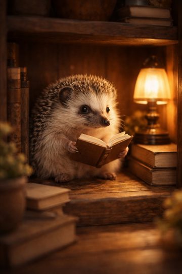 Hedgehog Reading Book by Lamp Wallpaper