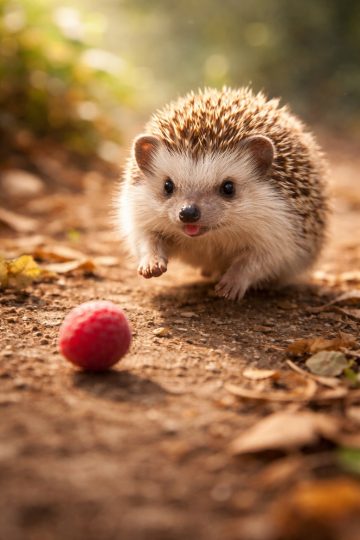 Playful Hedgehog Running Toward Berry Wallpaper