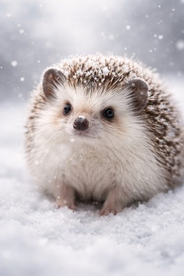 Cute Hedgehog in Snowfall Close-Up Wallpaper