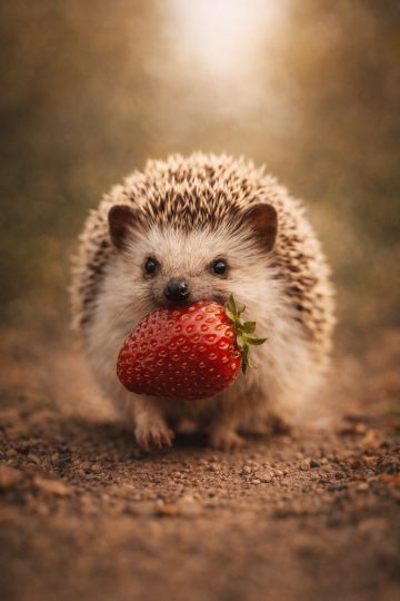 Hedgehog Carrying Strawberry Forest Wallpaper