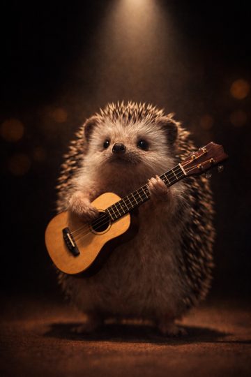 Hedgehog Playing Ukulele Spotlight Wallpaper