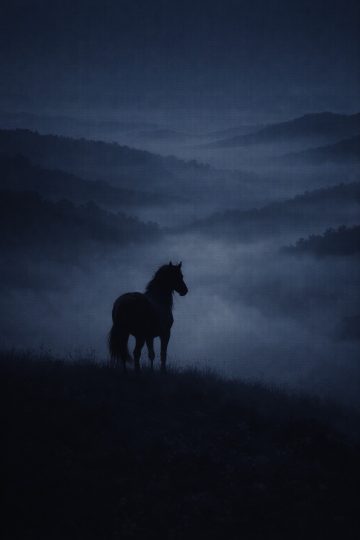 Horse Overlooking a Foggy Mountain Valley Wallpaper