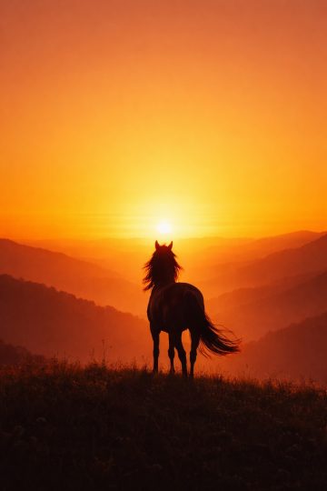 Horse Watching the Sunset Over Mountain Valleys Wallpaper