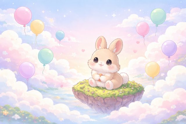 Kawaii Bunny on Floating Pastel Island