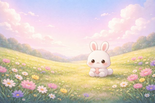 Kawaii Bunny in Pastel Meadow