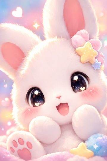 Kawaii Bunny with Pastel Stars and Sparkles