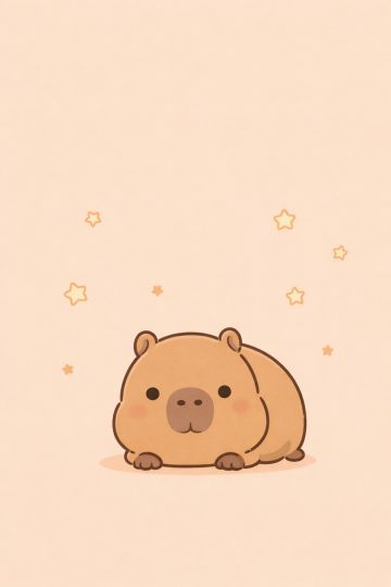 Minimal Kawaii Capybara Lying Under Soft Stars