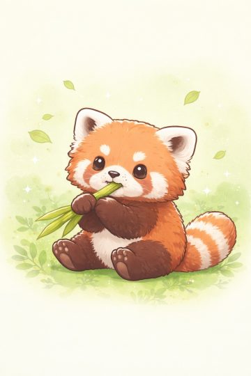 Kawaii Red Panda Eating Bamboo Wallpaper