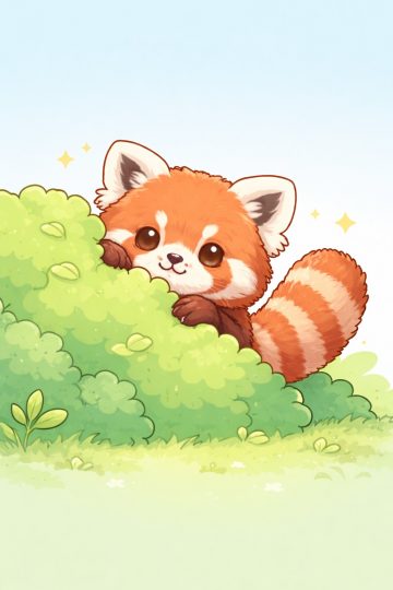 Kawaii Red Panda Peeking from a Bush Wallpaper