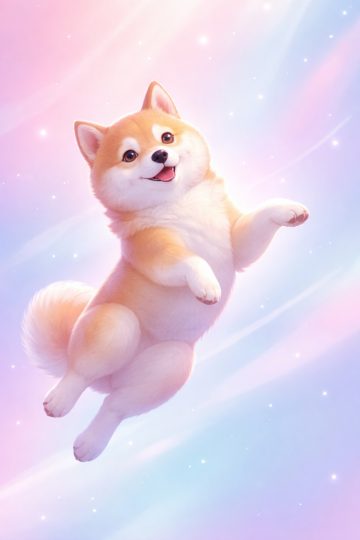 Kawaii Shiba Floating in Pastel Gradient Dreamy Wallpaper