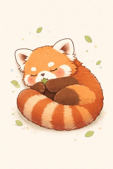 Kawaii Sleeping Red Panda Curled Tail Wallpaper