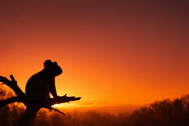 Koala Silhouette Against Sunset Sky Wallpaper
