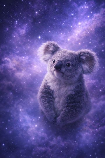 Koala Floating in Galaxy Clouds Wallpaper