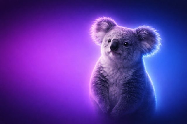 Koala Portrait with Neon Gradient Glow Wallpaper