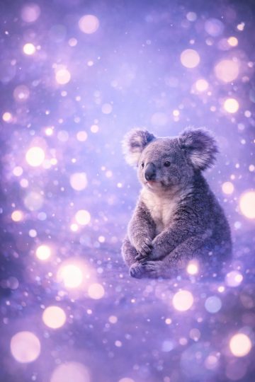 Koala in Purple Dreamy Bokeh Glow Wallpaper